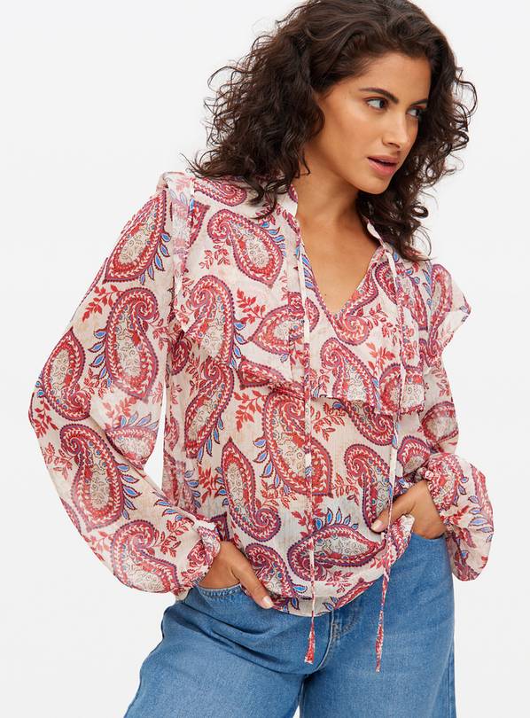 Red Paisley Printed Boho Blouse 20